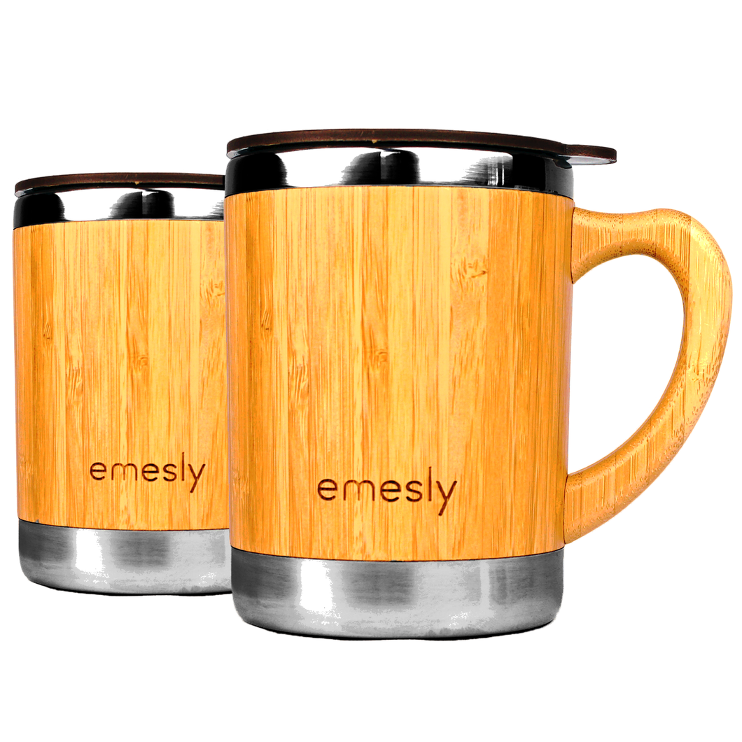 Bamboo Beer Mugs (Set of 2); 11 Oz.