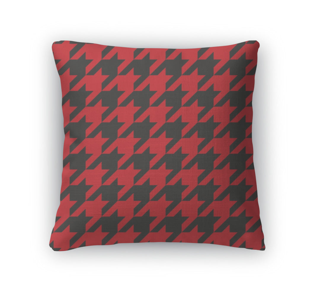 Throw Pillow, Houndstooth Red And Black Pattern Or Traditional Scottish Plaid Fabric For