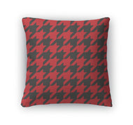 Throw Pillow, Houndstooth Red And Black Pattern Or Traditional Scottish Plaid Fabric For