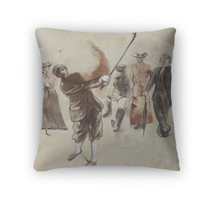 Throw Pillow, Golf Player An Hand Drawn And Painted Illustration