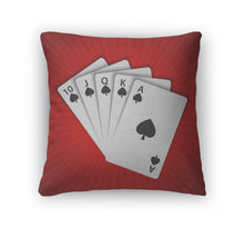 Load image into Gallery viewer, Throw Pillow, A Royal Flush Of Spades On Red Winning Hands Of Poker Cards Casino Playing