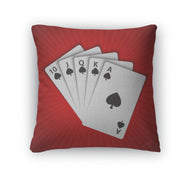 Throw Pillow, A Royal Flush Of Spades On Red Winning Hands Of Poker Cards Casino Playing