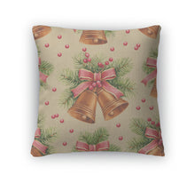 Load image into Gallery viewer, Throw Pillow, Vintage Christmas Pattern Watercolor Bells And Pine With Decora