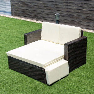 2PCS Patio Rattan Loveseat Sofa Ottoman