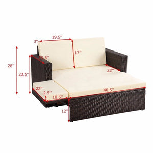 2PCS Patio Rattan Loveseat Sofa Ottoman