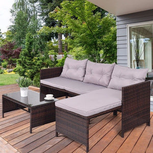 3 PCS Outdoor Rattan Furniture Sofa Set