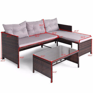 3 PCS Outdoor Rattan Furniture Sofa Set