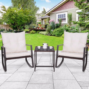 3 PCS Patio Rocking Wicker Bistro Set