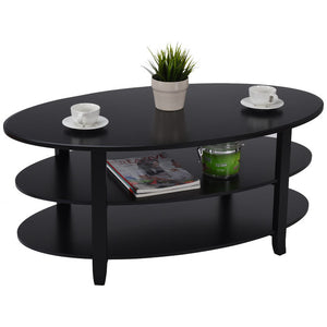 3-Tier Wood Oval Coffee Table Modern