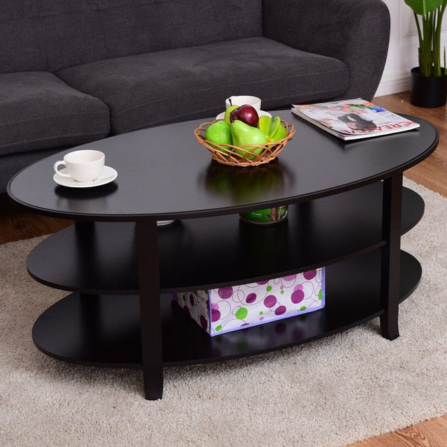 3-Tier Wood Oval Coffee Table Modern