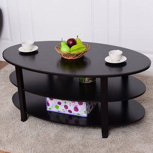 3-Tier Wood Oval Coffee Table Modern