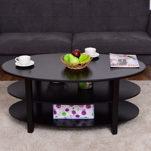 3-Tier Wood Oval Coffee Table Modern