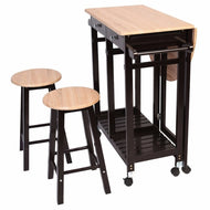 3PC Wood Kitchen Rolling Cart Set Dinning