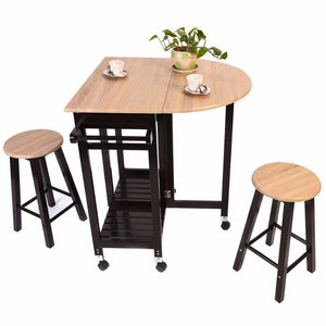 3PC Wood Kitchen Rolling Cart Set Dinning