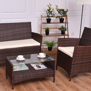 4PCS Outdoor Patio PE Rattan Wicker Coffee