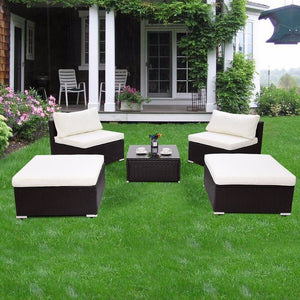 5 PC Patio Sectional Lounge Rattan