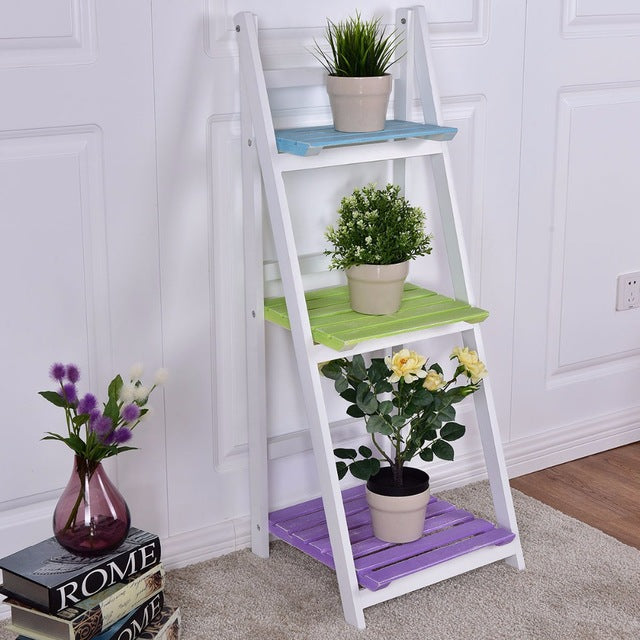 Folding Wooden 3-Tier Display Shelf Living