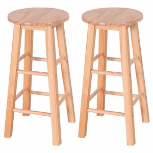 Set of 2 Round 24" Bar Stools Wood Bistro