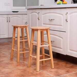 Set of 2 Round 24" Bar Stools Wood Bistro