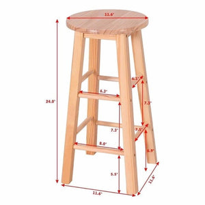 Set of 2 Round 24" Bar Stools Wood Bistro