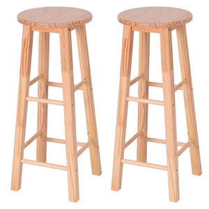 Set of 2 Round 29" Bar Stools Wood Bistro