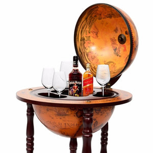 36" Wood Globe Rolling Wine Rack Bar Stand