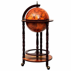 36" Wood Globe Rolling Wine Rack Bar Stand