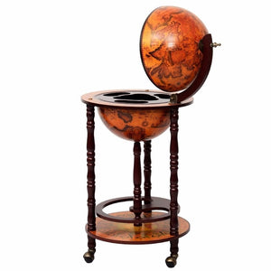 36" Wood Globe Rolling Wine Rack Bar Stand