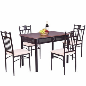 5 Piece Kitchen Dining Set Wood Metal Table