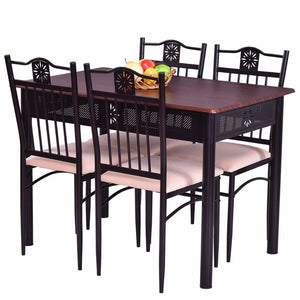 5 Piece Kitchen Dining Set Wood Metal Table