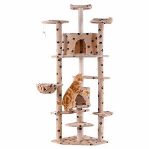 Beige Paws Printed 80" Cat Tree Condo