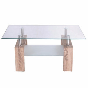 Rectangular Glass Coffee Table with Storage