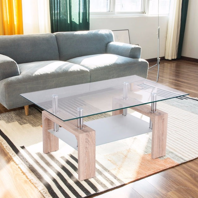 Rectangular Glass Coffee Table with Storage