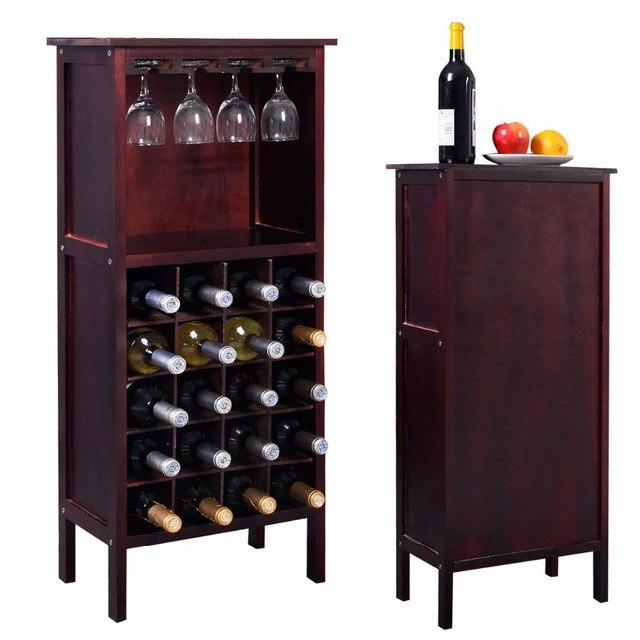 Wood Wine Cabinet Retro Burgundy 20 Bottles