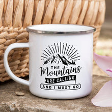 Load image into Gallery viewer, Mountain Mug Enamel Mug Wanderlust Camping Mug The