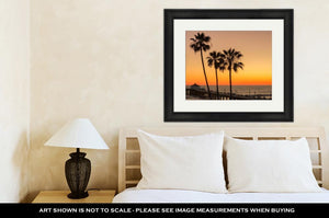 Framed Print, Los Angeles Palm Trees Manhattan Beach Pier Under Beautiful