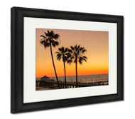 Framed Print, Los Angeles Palm Trees Manhattan Beach Pier Under Beautiful