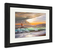 Load image into Gallery viewer, Framed Print, Oil Painting On Canvas Sailboat Against A Of Sea Sunset