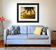 Load image into Gallery viewer, Framed Print, Hammock Silhouette With Palm Trees On A Beach At Sunset