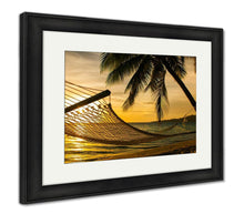 Load image into Gallery viewer, Framed Print, Hammock Silhouette With Palm Trees On A Beach At Sunset