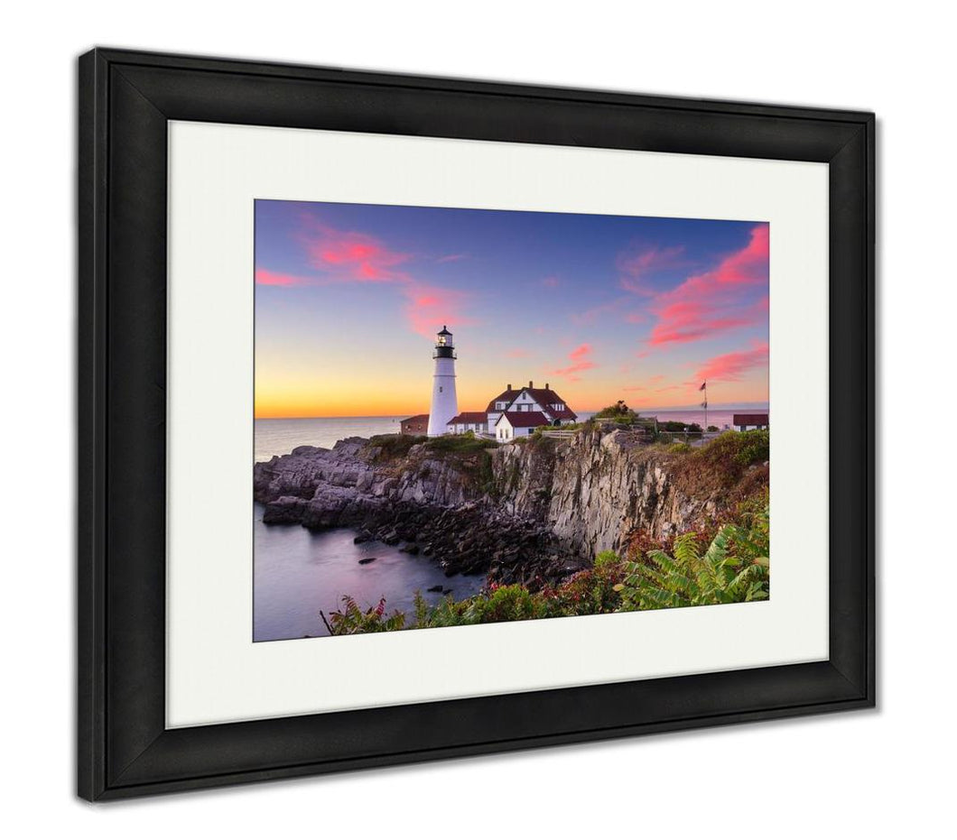 Framed Print, Portland Head Light In Cape Elizabeth Maine USA