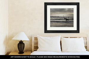 Framed Print, Surfer On The Shoreline Of San Diego Mission Beach